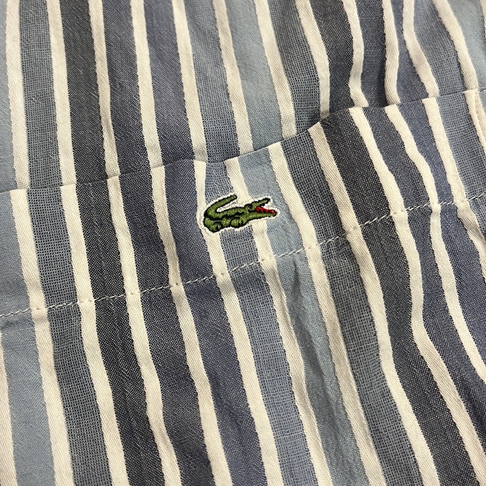Lacoste Cotton Button Down Dress Shirt Blue Indigo Stripes 44 XL